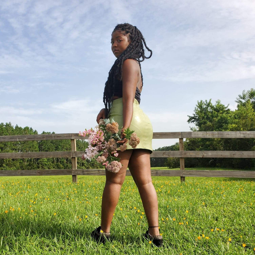 Olive green faux top leather mini skirt